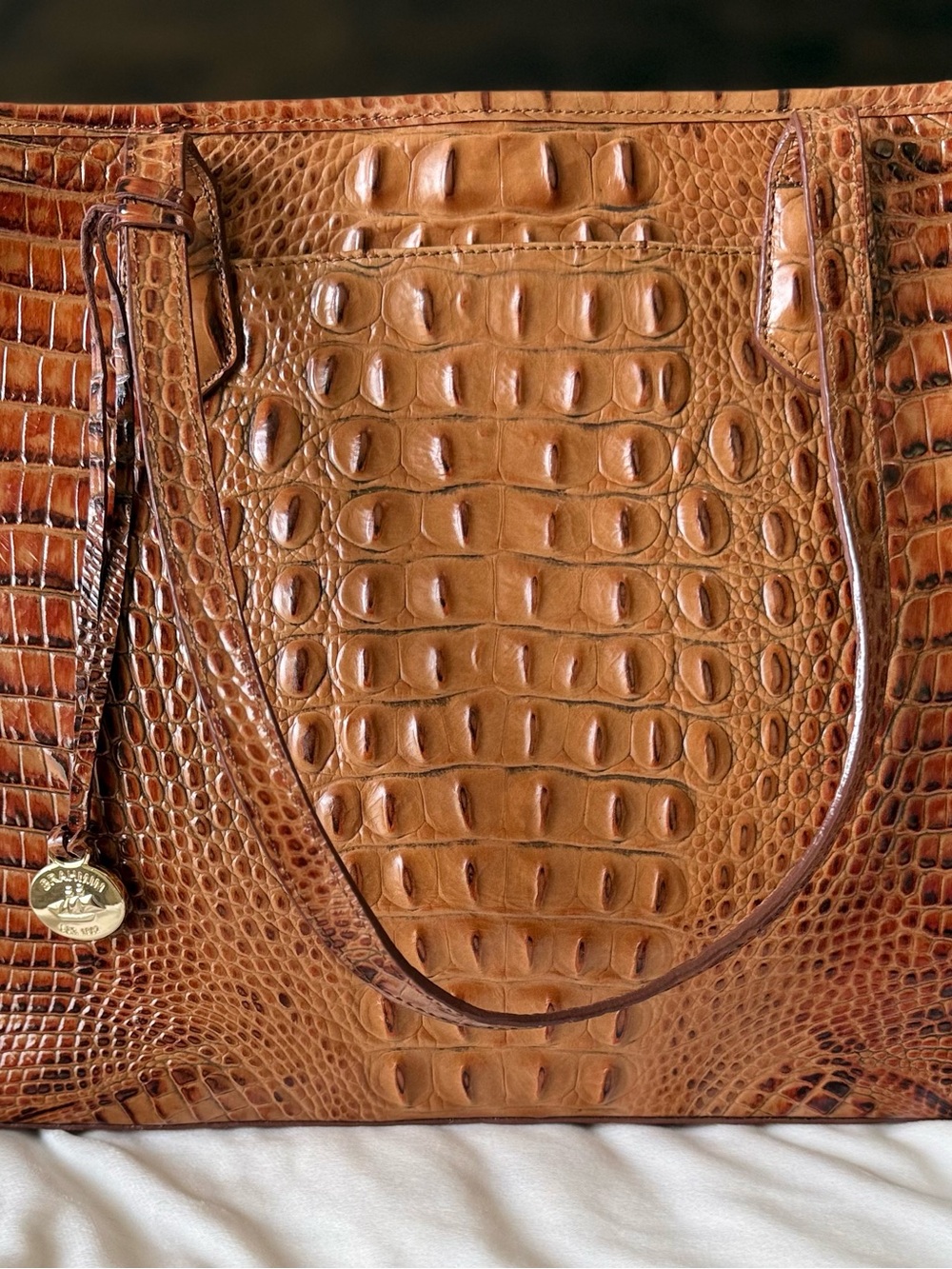 BRAHMIN Croc-Embossed Leather Tote and Wallet Set in Cognac Brown - Picture 3 of 5